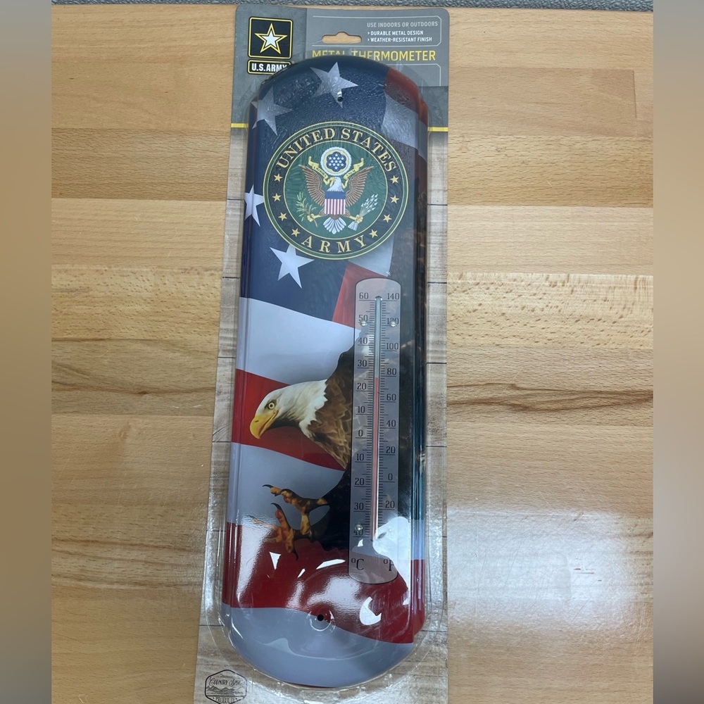 United States Army Metal Thermometer, Indoor/Outdoor. Durable Weather Resistant